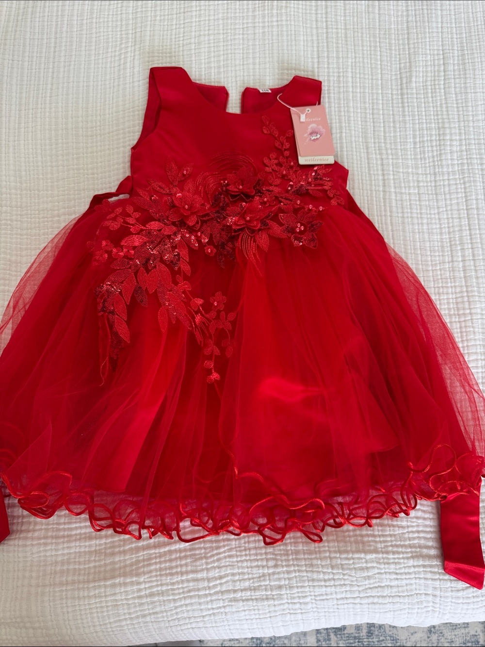 Amazon Red Floral Applique Tulle Party Dress for Girls